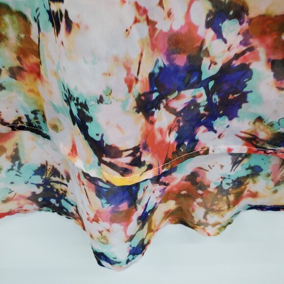 A.n.a Petite Floral Chiffon Blouse Size PL Sheer Peasant Tie Neck Boho Top - Picture 7 of 15